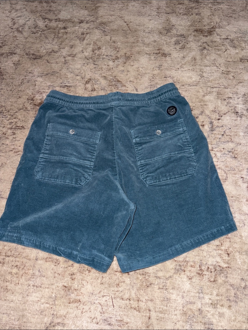 Corduroy Shorts in Teal with Drawstring Waist - Picture 2 of 2
